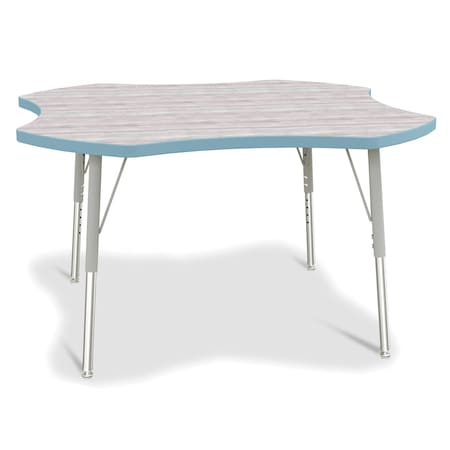 Jonti-Craft Berries Four Leaf Activity Table, E-height, Driftwood Gray/Coastal Blue/Gray 6453JCE452